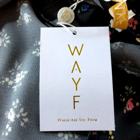 Wayf Tie Front Cutout Dress Black Blue Rose Small Print Floral. Large. Satiny - Picture 10 of 16